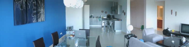 Panoramic view of Living Room and Kitchen